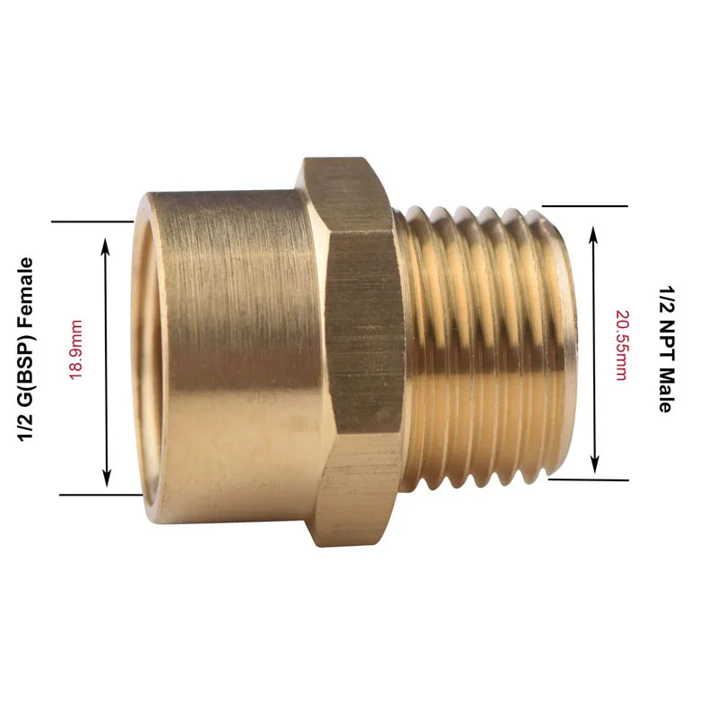 Brass Pipe Fitting Hose Adapter 1/2' BSP Female To 1/2' NPT Male Adapter