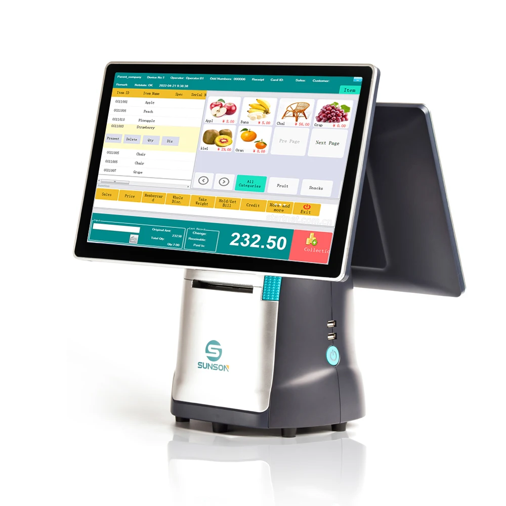 New Product 15.6 inch dual screens intel core i3 i5 i7 windows 10 built in 80mm printer micro touch pos system