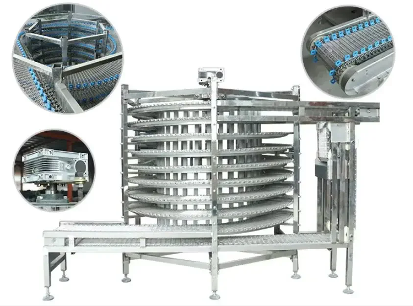 Multi-layer cooling and drying spiral tower dessert bread cake stainless steel mesh belt spiral tower conveyor machine