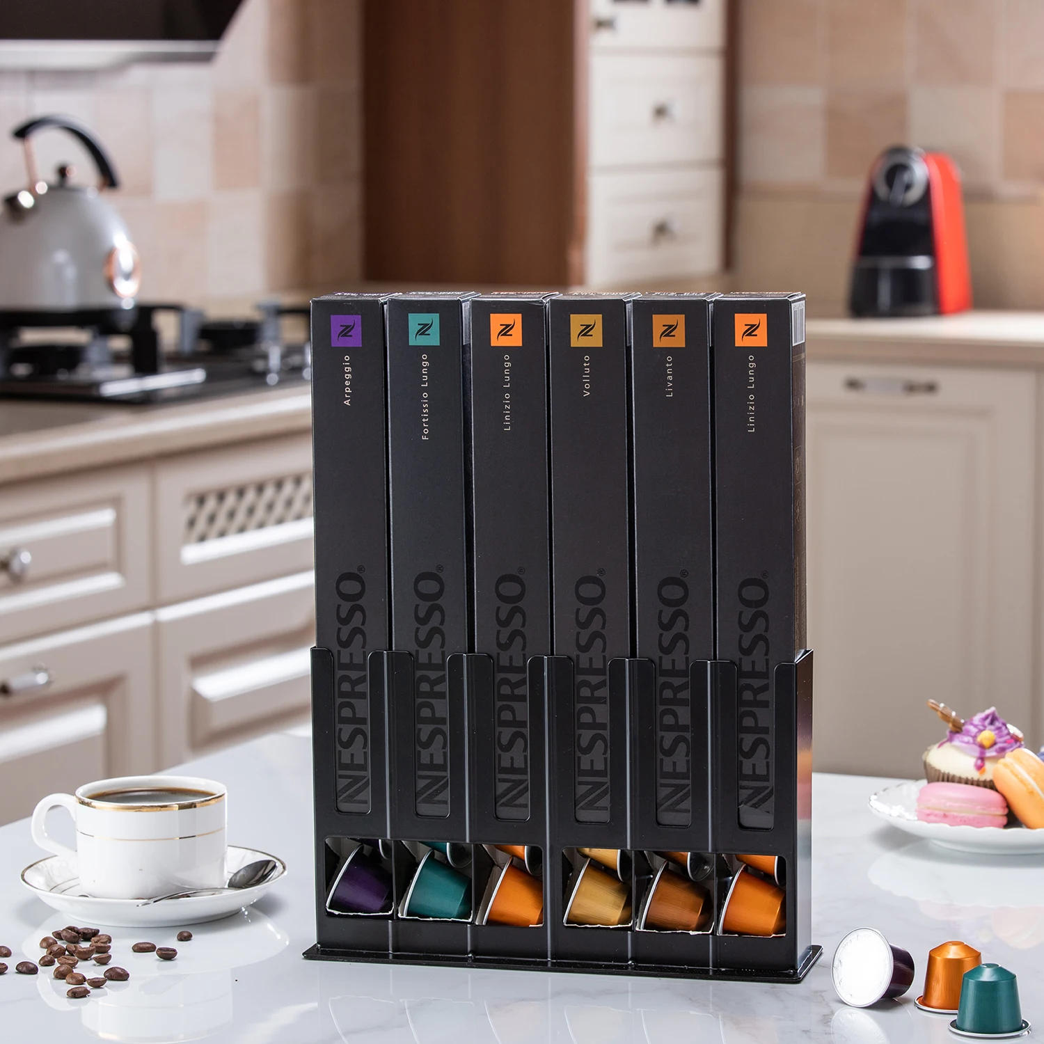 Hot selling 6boxes 60pcs Black color  Nespresso coffee pod storage holder coffee capsule standing holder
