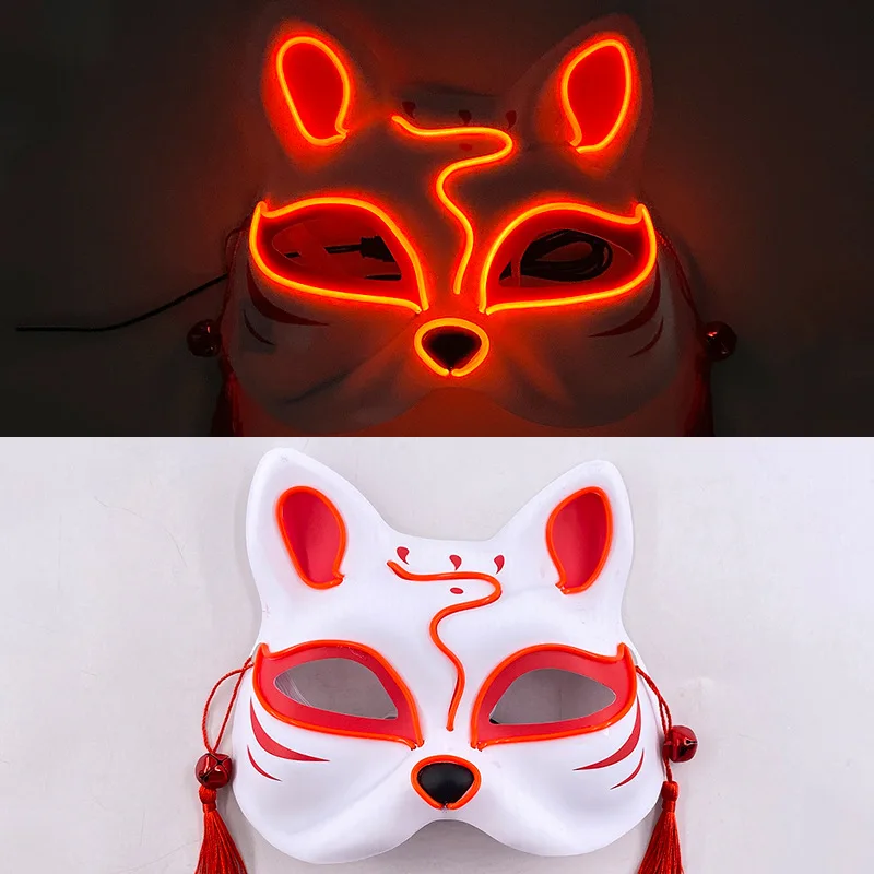 Reusable Light up Comic Cosplay Props Glowing Fox Anime Face LED Demon Mask Halloween Japanese Slayer Mask