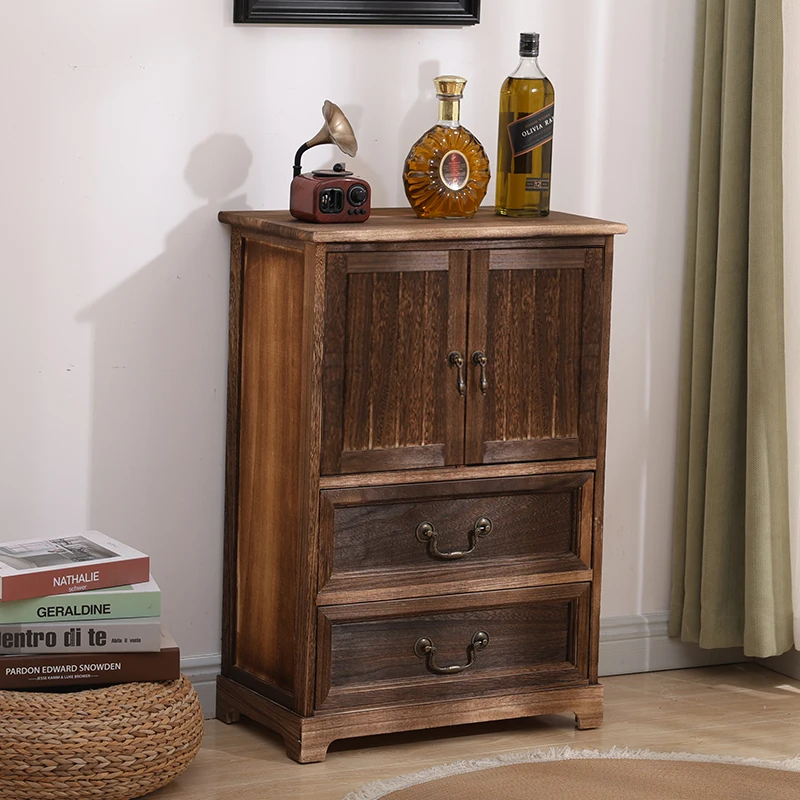 Living Room Furniture Corner Cabinet Drawer Rattan Storage Cabinet Wooden Kitchen Storage Container Cabinets