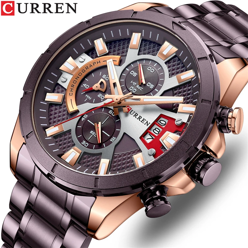2022 CURREN 8401 New Fashion Wristwatches for Men Casual Luminous Black Watch  with Stainless Steel Band Chorograph Clock