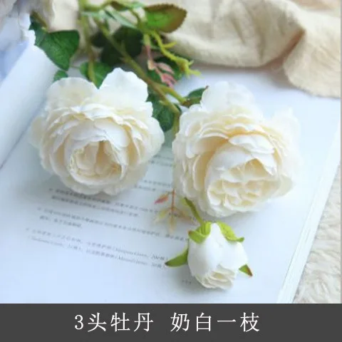 Wholesale China Factory Direct 3 Peonies Real Touch Silk Western White Pink Rose Peony Artificial Flowers for Wedding Party