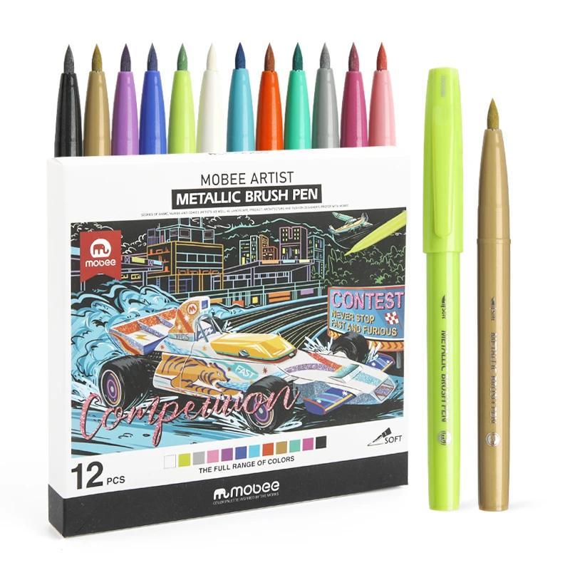 Mobee P-665H high quality Certificates provide new product 12 colors permanent metallic pens art markers for students