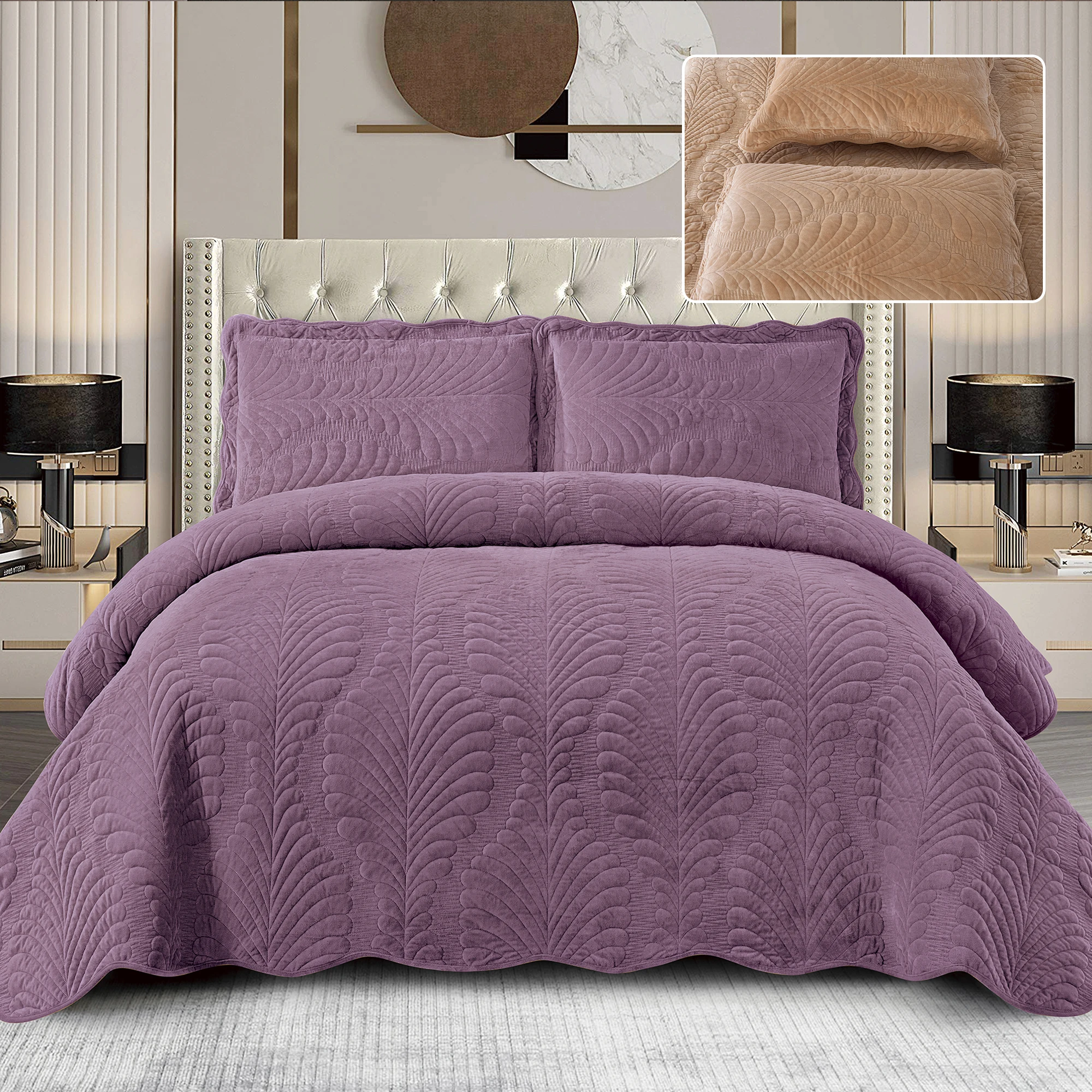 Velvet Embroidery Four Seasons Universal High Quality Bed Cover Plant Banana Leaf Flower Bedspread Set