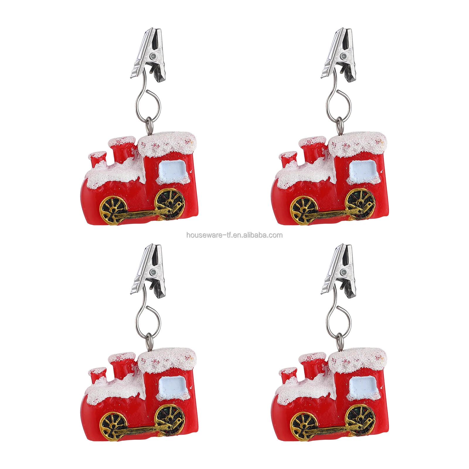 Twofish Home Christmas Red Bus Shaped Table Cover Clips Set of 4 100% Handicraft Xmas Trees Tablecloth Clips Pack of 4