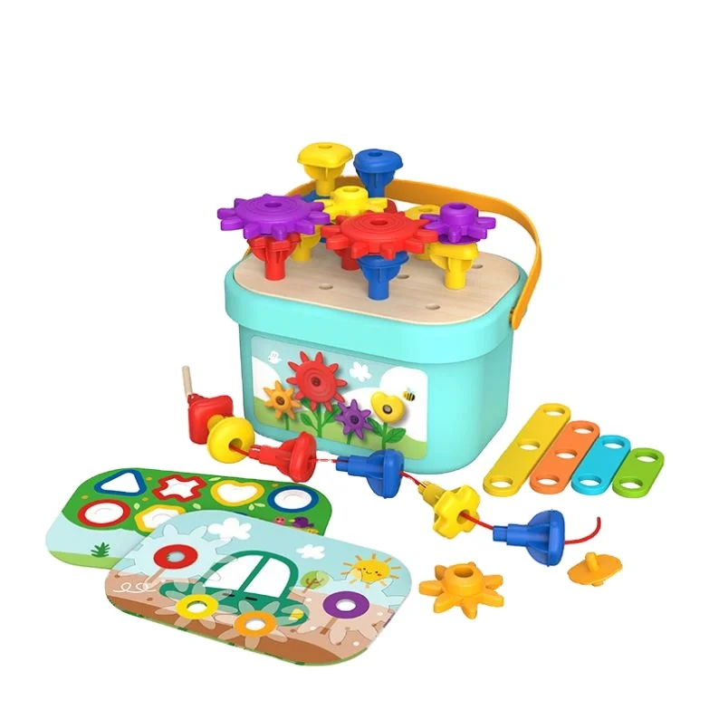 2024 Wooden Multi-functional Rainbow Stacking Pattern Peg Gear Toy Box Puzzle Montessori Toys for Kids
