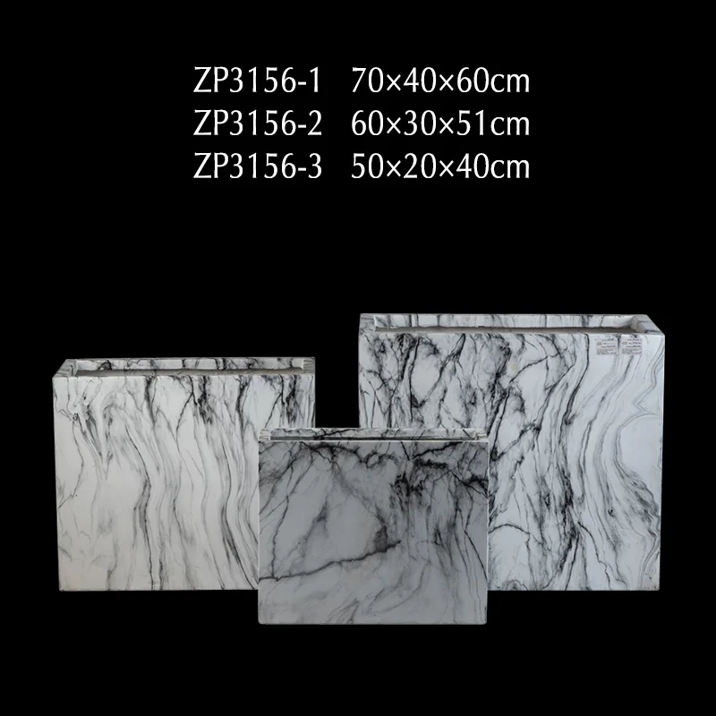 Home Office Decor Custom Large Square Planter Marbling Finishing Fiber Clay Long Flower Pot