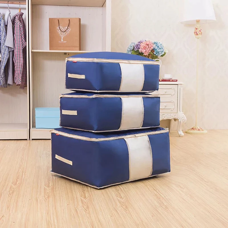 Бесплатный образец, складной прочный органайзер из ткани Оксфорд для хранения одеял, одежды, Сумка с окошком из ПВХ