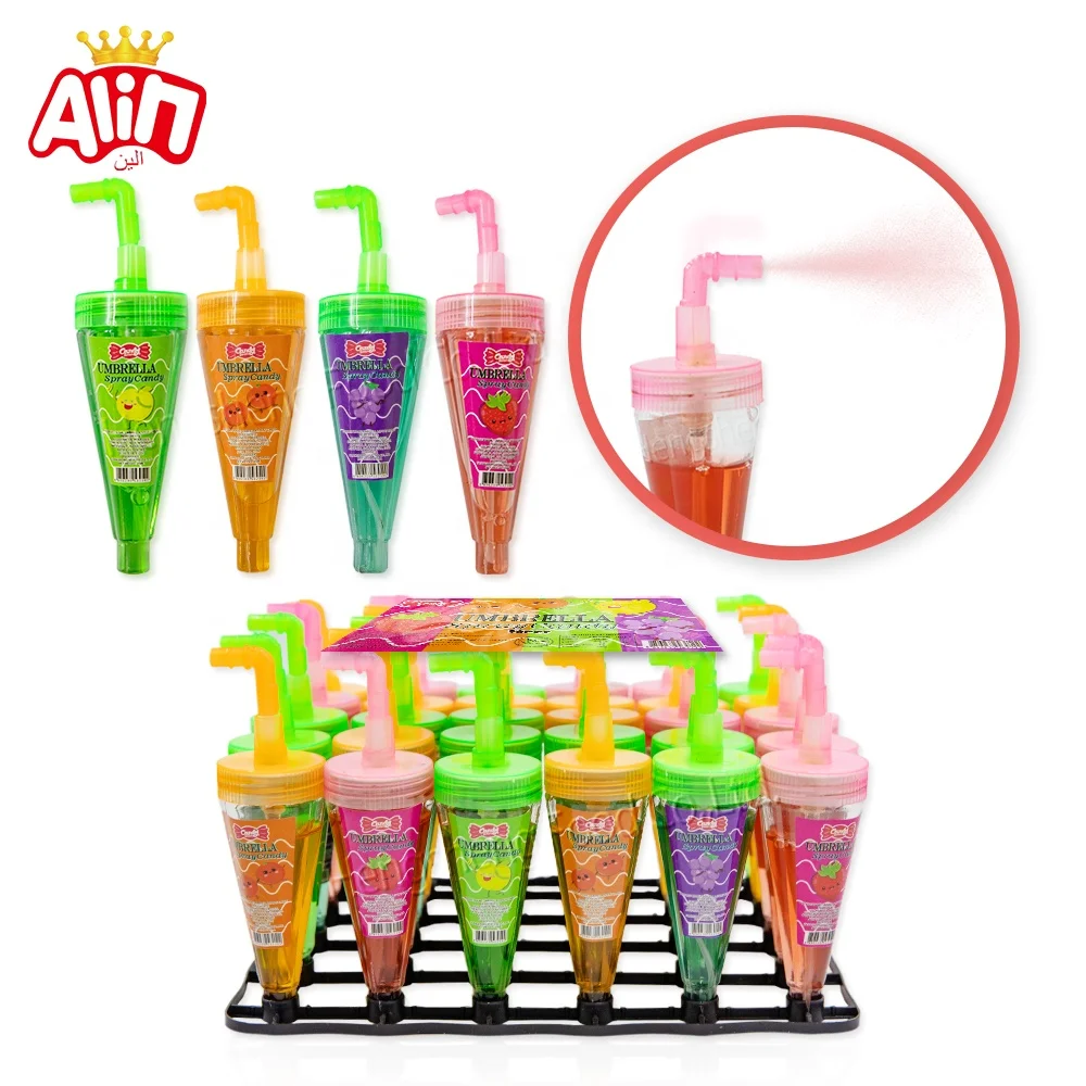 wholesale imported halal sweets liquid candy Umbrella shape sweet and sour spray candy