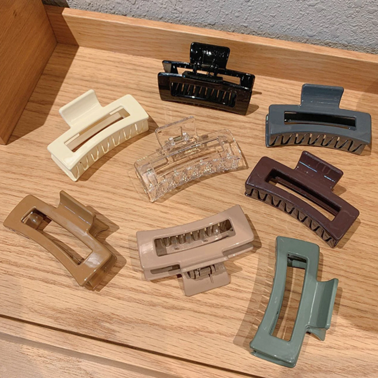 Retro simple hair clips matte back of head clip Korean curling shark clip bath hair grab headdress square plastic Hair Clawse