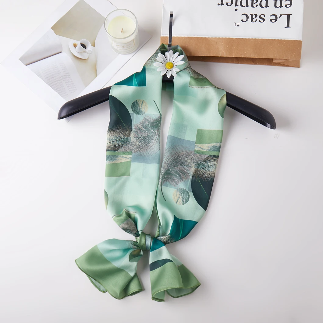2021 Luxury Wholesale Custom Scarves 100% Satin Hair Silk Bandana Laying Woman Scarf