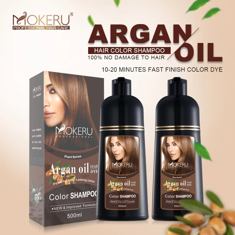 MOKERU Natural Essential Oil Hot Sale Argan Oil Hair Dye Shampoo Change Hair Color for Women Men Covering gray hair