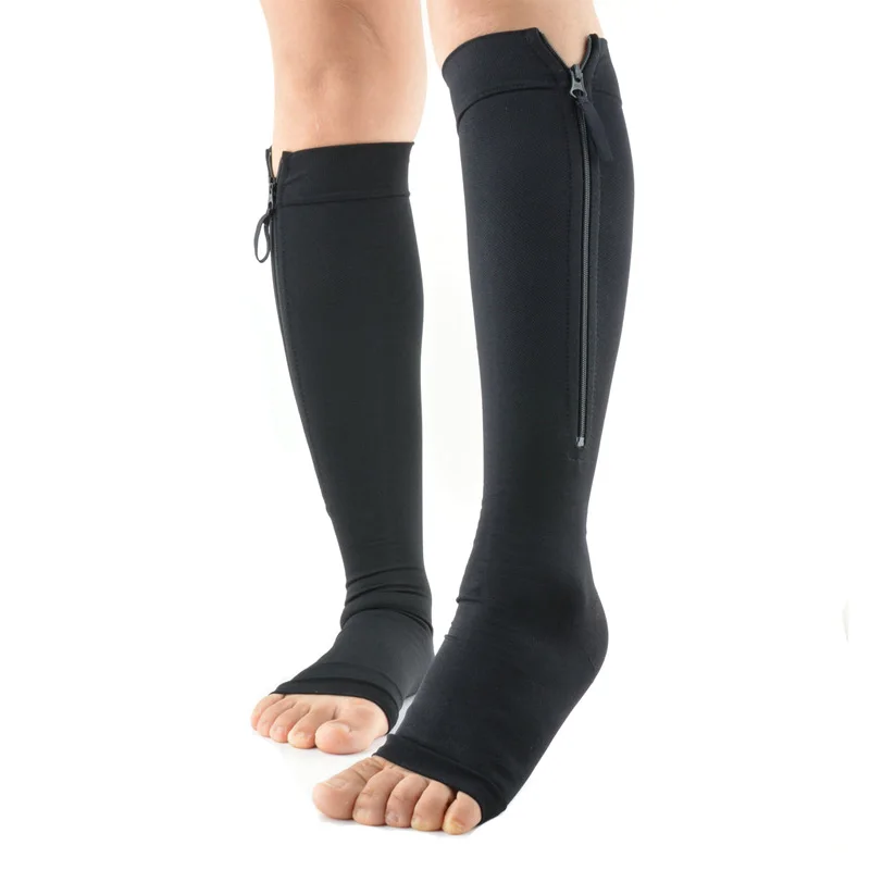 Zipper Compression Socks Durable Fast-drying Breathable Knee High Varicose Veins medical 20-30 Mmhg Toeless Compression Zip Sock