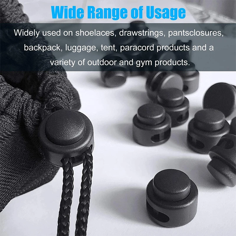  120PCS Black Professional DIY Plastic Spring Fastener Cord Lock Toggle Stopper Buttons Slider IN