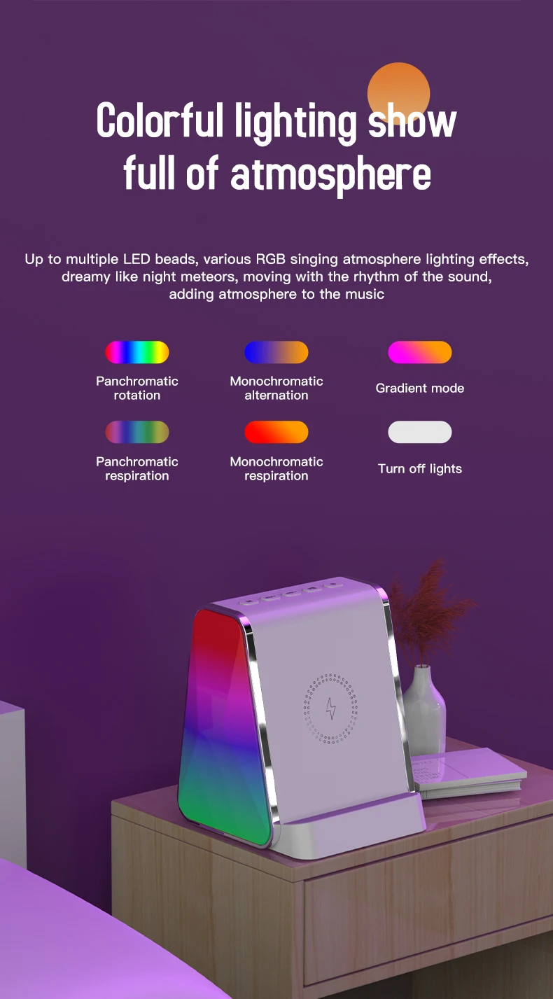 new design 3 in 1 Wireless Charger  speaker With RGB light  Phone holder Subwoofer Mini Bluetooth Speaker For Outdoor