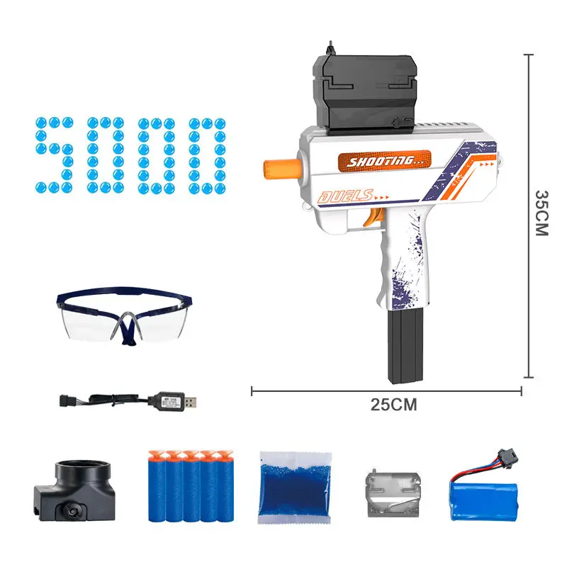 Automatic Shooting Game Gun Toy with Light Up UZIS Splatter Ball Gun Electric Gel Ball Blaster Gun For Boys Students