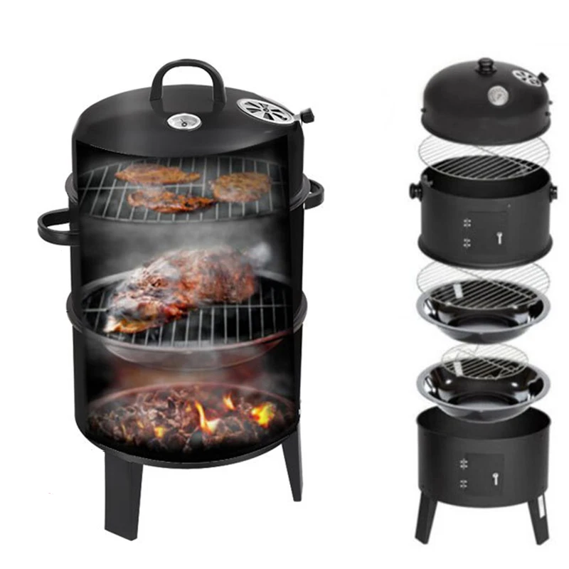 3-in-1 Smokeless Charcoal Vertical Barrel BBQ Grill Smoker 3-Tier Tower Design 14 Reviews