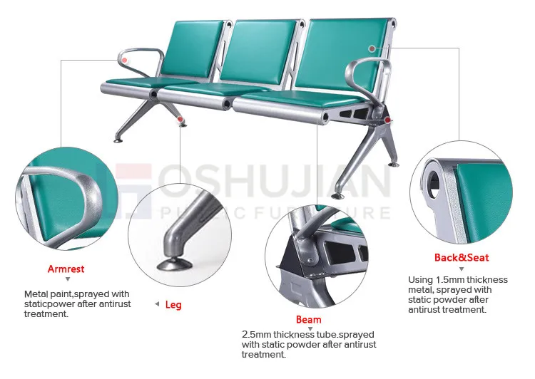 PU leather cushion airport seat hospital clinic beam waiting bench chair