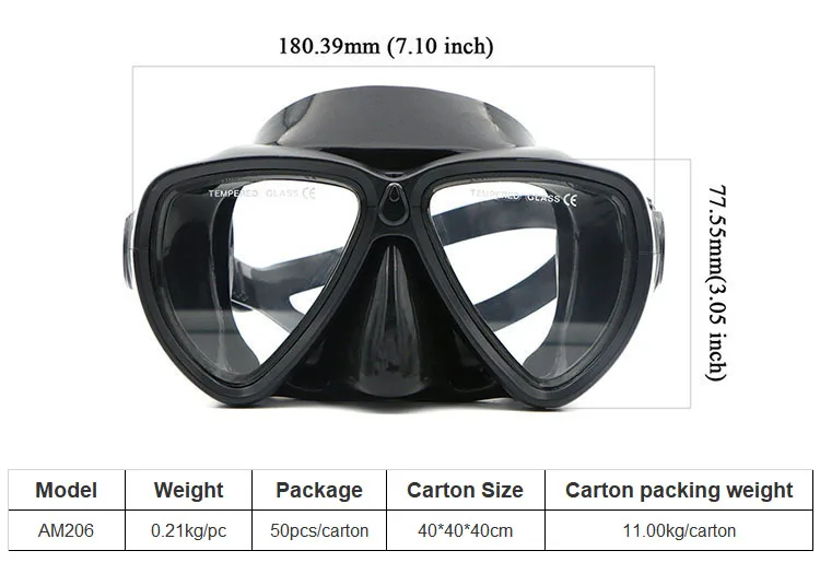 Underwater Free Dive Goggles Sports Tempered Glass Black Silicone Swimming Diving Mask