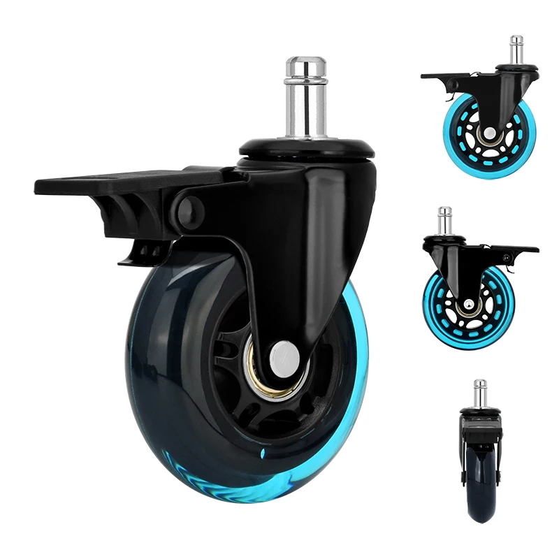 Universal 3 Inch Medical Heavy Duty Industrial Wheel PU Swivel Furniture Chair Caster with Brake Office Chair Caster Wheel