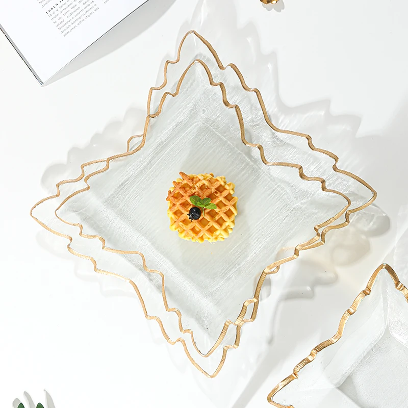 Wedding Event Party Wholesale Glass Dinnerware Sets High-end irregular shape serving dishes plate Western Food