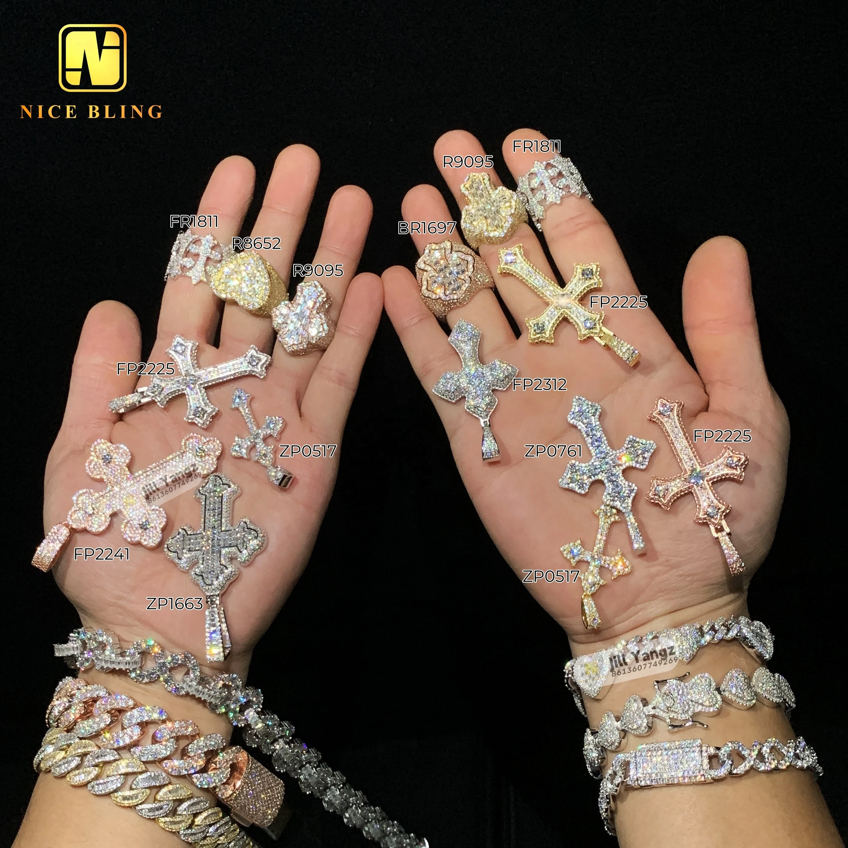 Insta Popular Baguette Cut Cross Ring vvs moissanite Championship Ring sterling silver rings for men hip hop Rock Fine Jewelry