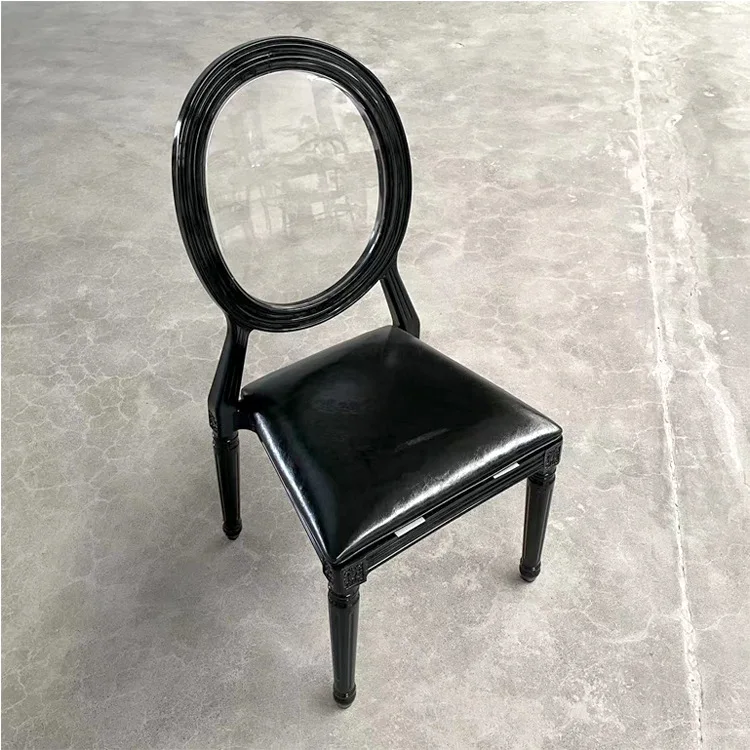 Hot Selling Aluminum Frame Banquet Stackable Chair Hotel Round Acrylic Back Dining Chair In White For Event Rental Party