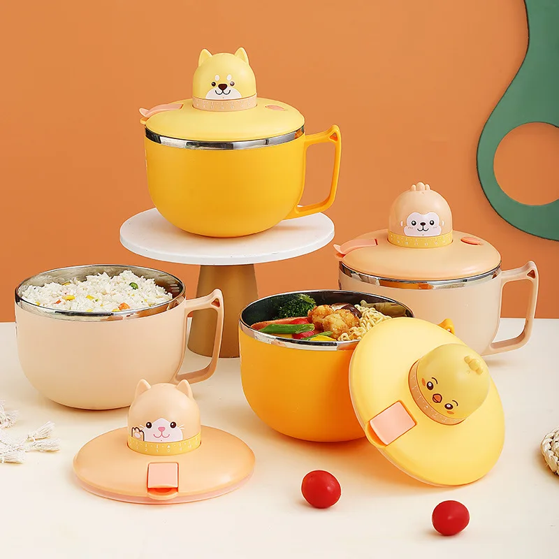 Best Quality Stainless Steel Timer Instant Noodle Bowl Large Round With Lid Portable Adult Lunch Box in Student dormitory