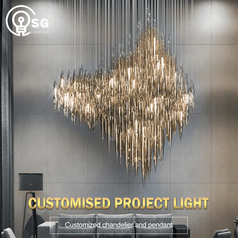 Hotel Custom Colorful Modern Chandelier Ceiling Big Project Chandelier Pendant Light SG Factory Supply Luxury Glass Customize 80