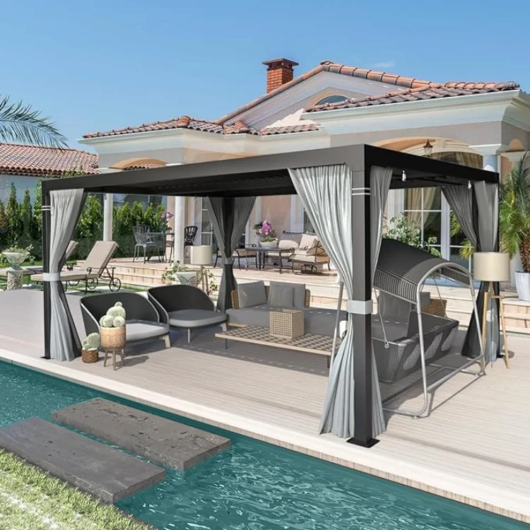 LED Light Waterproof Louver Garden Pergola with Aluminum Profile Outdoor Arches Arbours Pergolas & Bridge Design