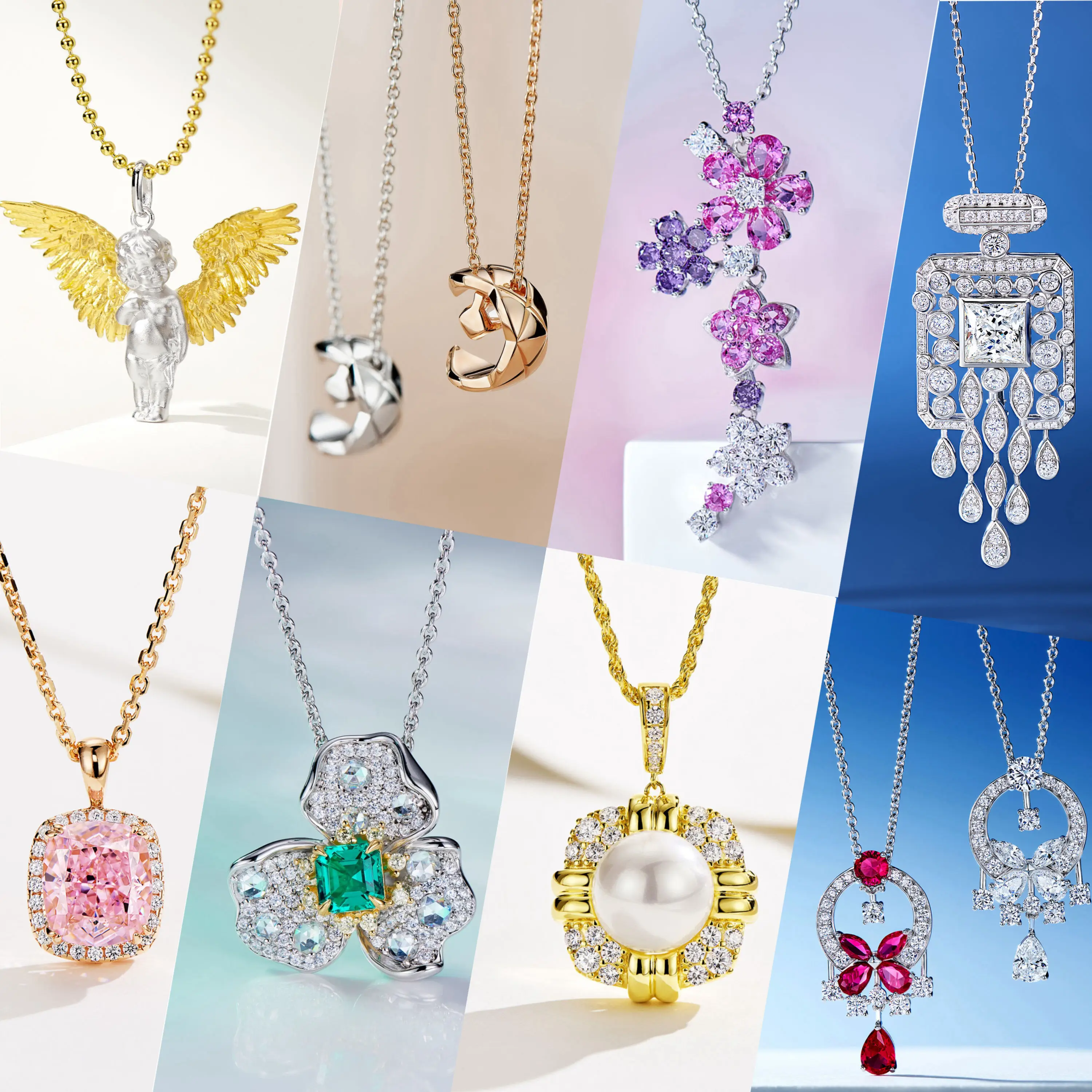 Rochime luxury 925 silver jewelry gemstone pendant diamond necklace  zirconia emerald choker chain custom fine jewelry