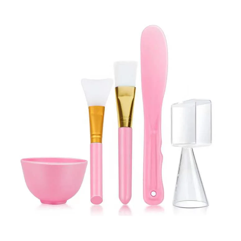 Wholesale White Blue Pink 5pcs Silicone Facial Mask Clay Ceramic Face Masking Brush And Bowl Set