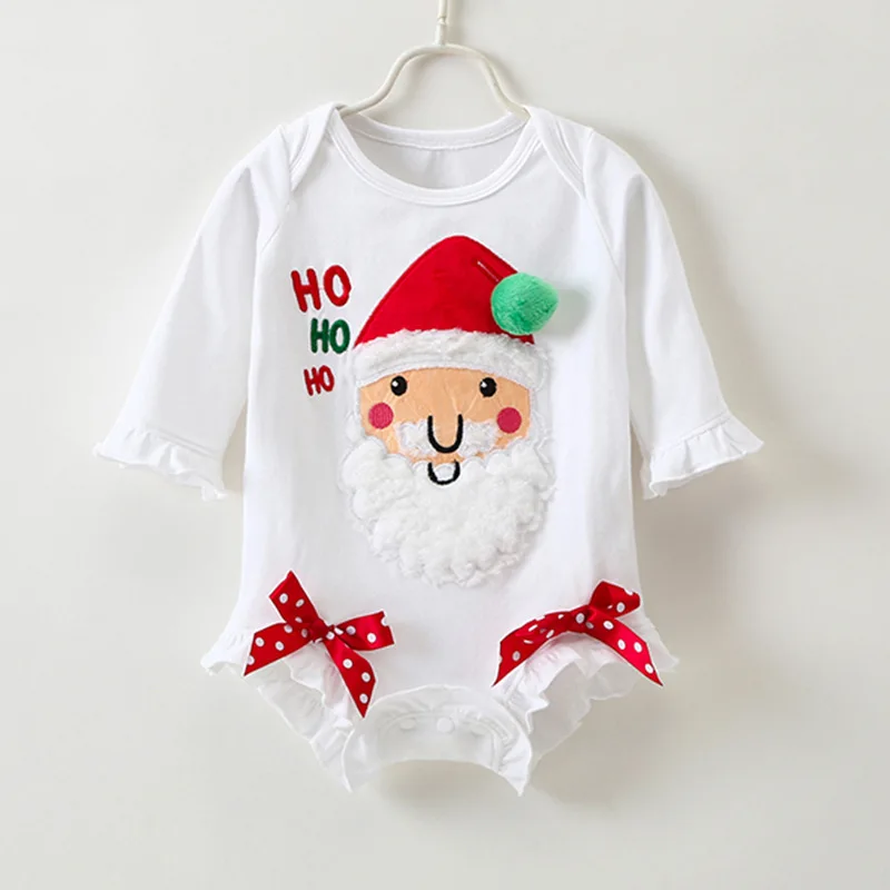 Santa embroidery autumn organic cotton boy girl new born baby jumpsuit romper clothes suit
