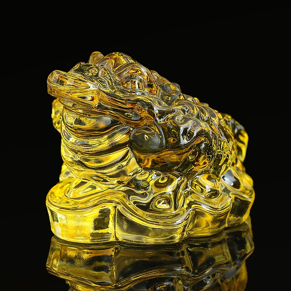 Money Toad Figurines Statue Feng Shui Crystal Glass Gold Toad Fortune Wealth Lucky Frog Miniatures Collectible Paperweight Decor