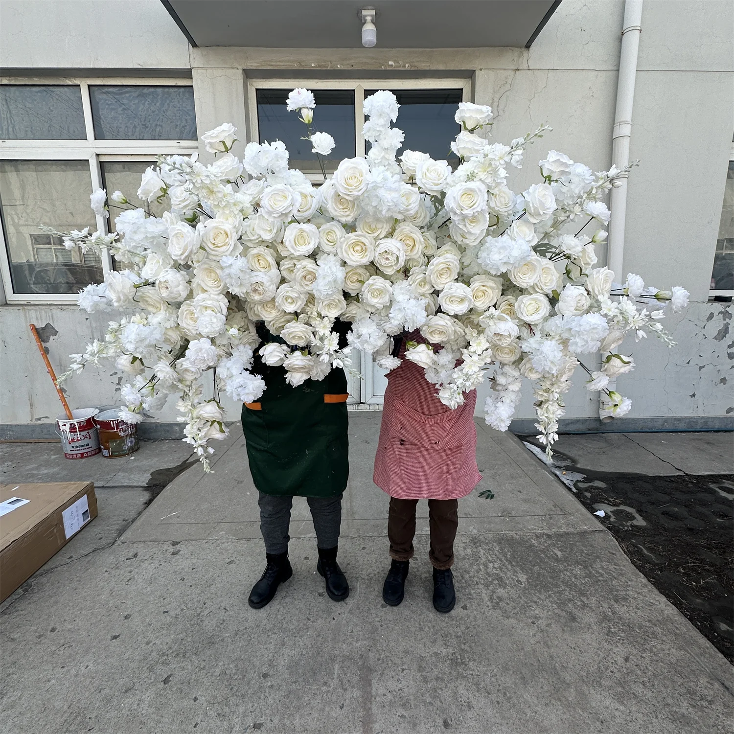 IFG Beautiful and Natural Artificial Wedding Flower Arch White Roses Fabric Backdrop