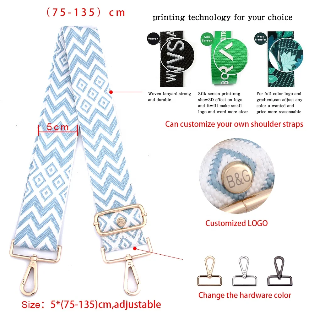 Fashion Crossbody Purse Straps New Arrival Stud 5cm Wide Nylon Bag Strap Replacement Guitar Style Shoulder Handbag Straps