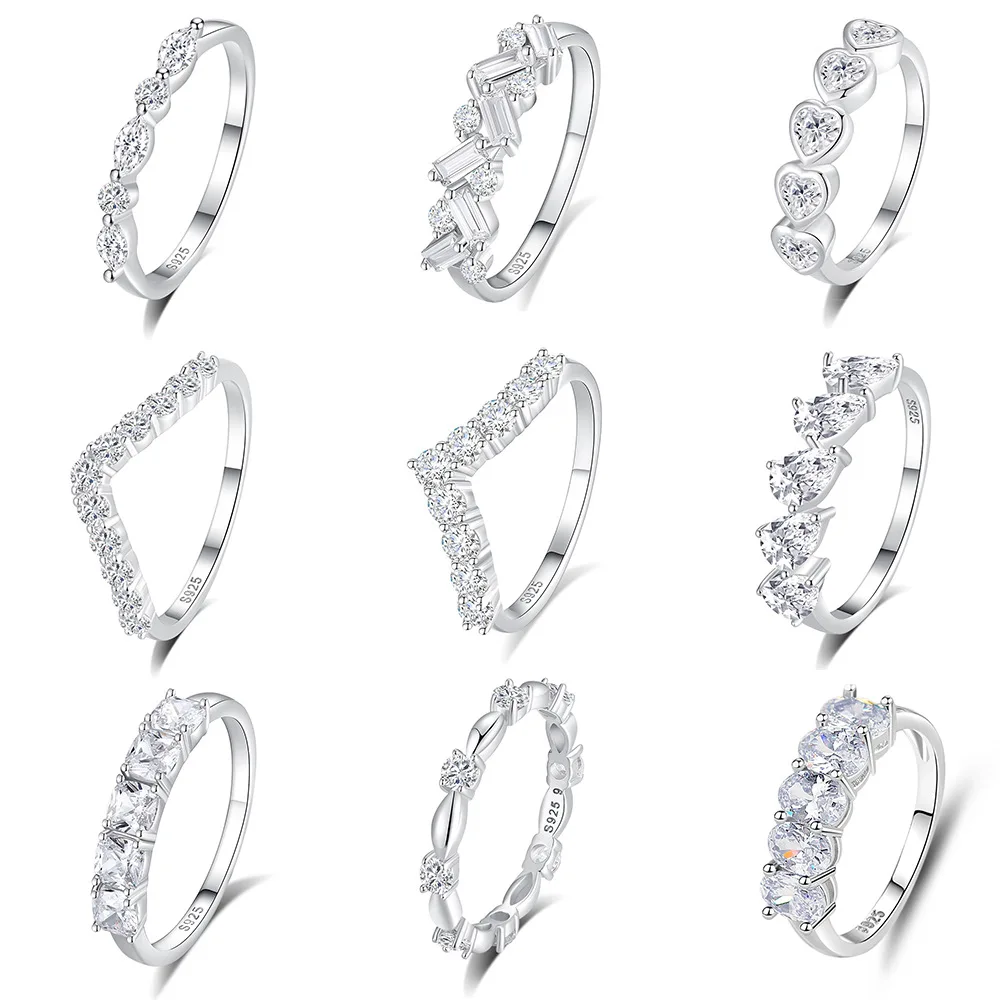 Wholesale Custom Light Luxury Fine Jewelry Engagement Wedding 925 Sterling Silver Stacking Zircon Rings For Women Jewelry