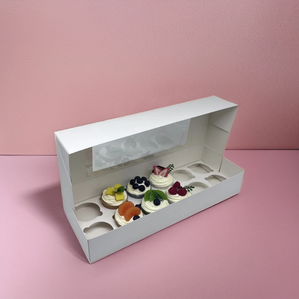Cupcake Packaging Box Kraft Custom Clear Rectangle Cake Box for 12 Cup Cakes