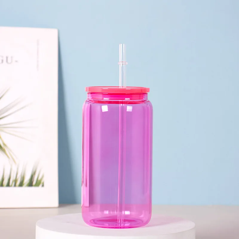 Wholesale Glass cup sublimation solid color glass 16oz Mason Jar Drinking Glass Cup with Straw and plastic cover