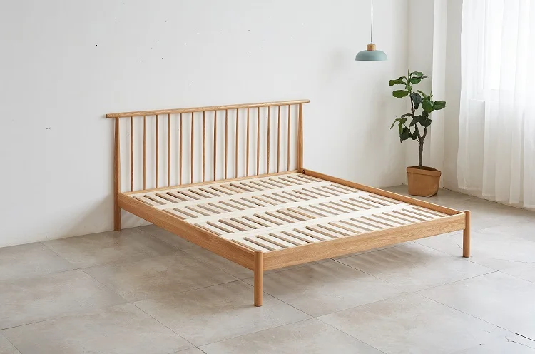 A1013 Simple modern style solid OAK wood Vertical bar bed set queen king size bed designer furniture