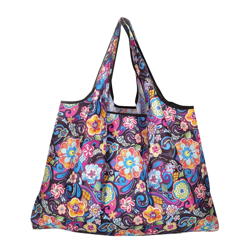 
cheap custom print eco Polyester promotional large foldable eco grocery shopping tote bag reusable pouch Handbag stock 