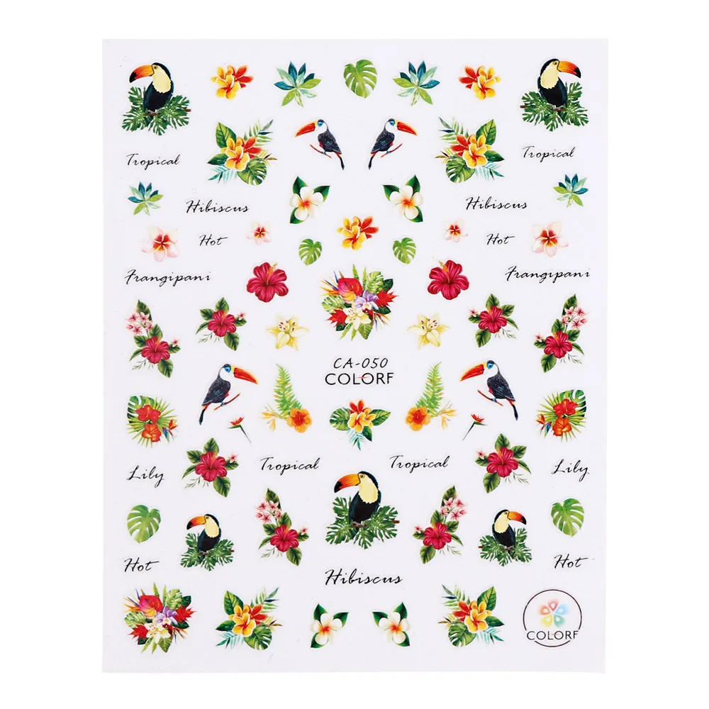 
3D Adhesive Nail Foil Colorful Birds Flower Pattern Nail Stickers for Nail Decoration 