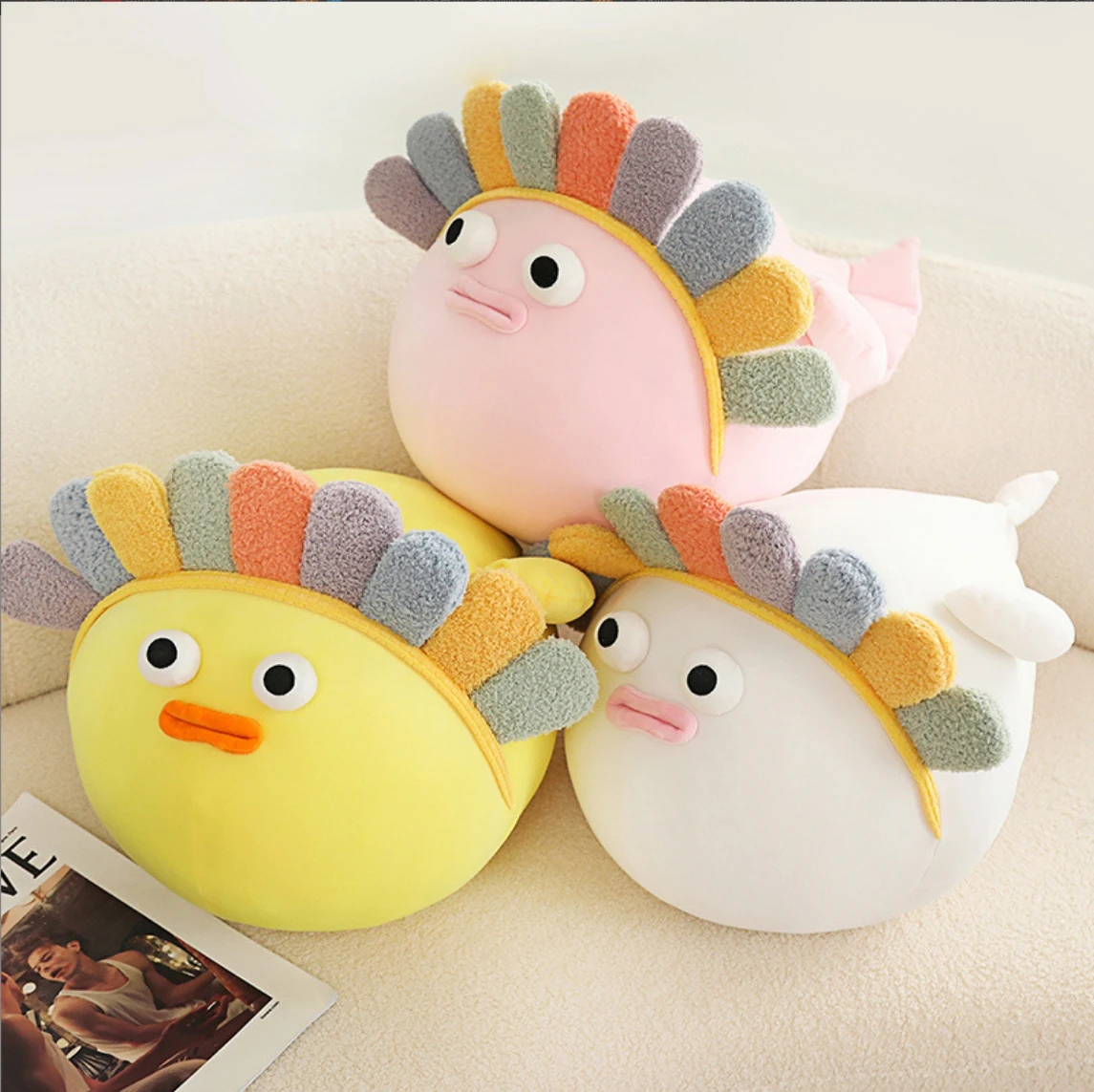 Headband Puffer Doll Rainbow Flower Puffer Pillow Reducing Stress and Ventilating Home Cushion Plush Doll