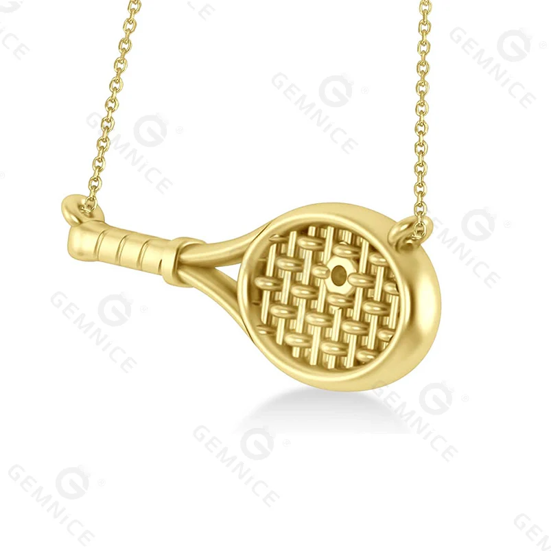 Gemnel Custom Trendy Jewelry Good Price 925 Silver Tennis Racket with Diamond Ball Pendant Necklace