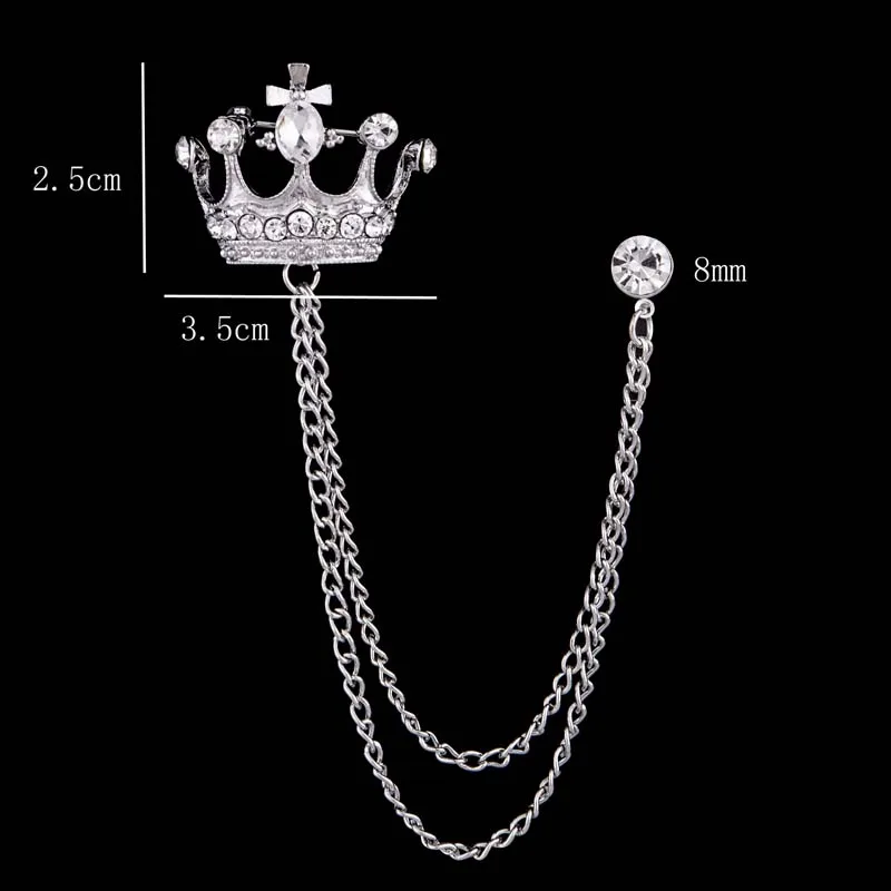 DIY jewelry badge Korean custom made crown brooch fahsion gold silver crystal tassel chain lapel pin brooch for mens suit