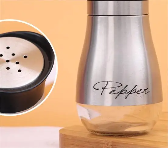 Hot Sale Salt and Pepper Shakers 120ml Glass Bottom Salt Pepper Shaker with Stainless Steel Lid for Kitchen Cooking Table