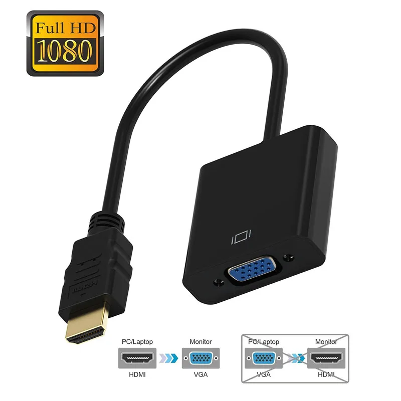 Male to Female 1080P HDMI to VGA Adapter Converter for Computer HDTV Laptop PC Monitor Projector