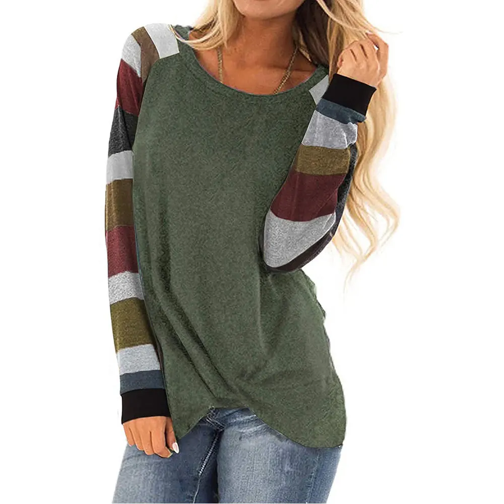 FanLi 2021 Fashion Color Block Shirts Long Sleeves Crewneck Sweatshirt Black Pullover Top Blouse